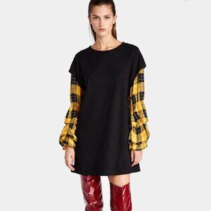 Zara Plaid Sleeve Tunic Sweater Dress